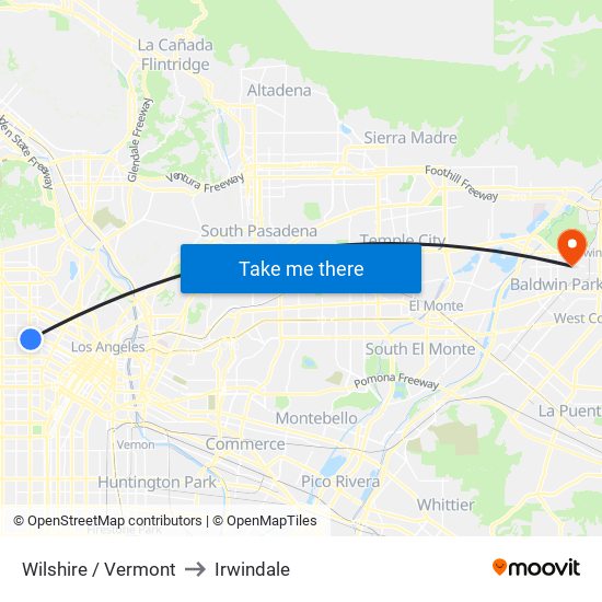 Wilshire / Vermont to Irwindale map