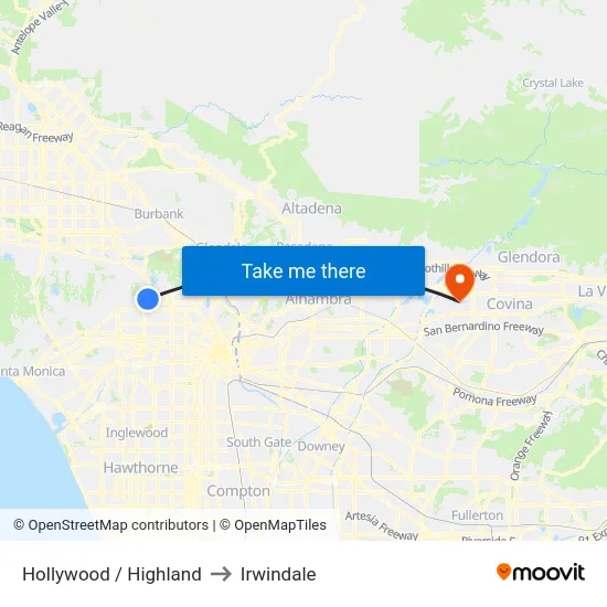 Hollywood / Highland to Irwindale map