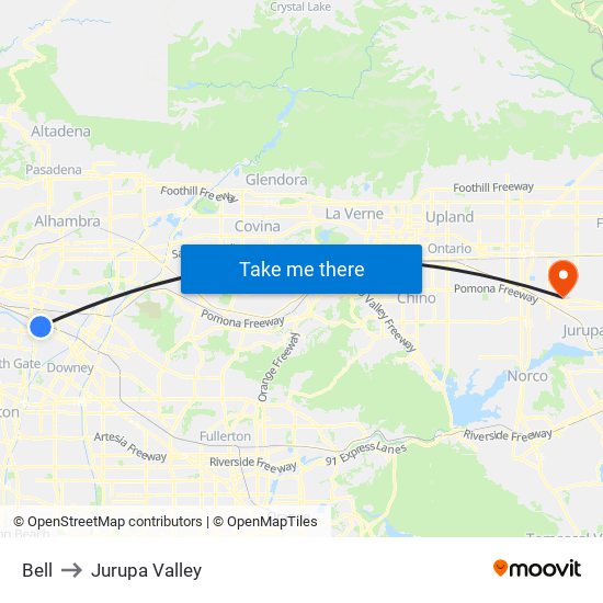 Bell to Jurupa Valley map