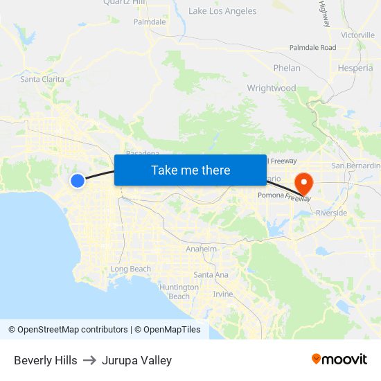 Beverly Hills to Jurupa Valley map