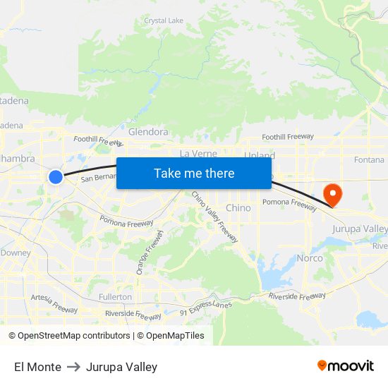 El Monte to Jurupa Valley map