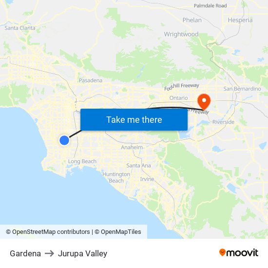 Gardena to Jurupa Valley map
