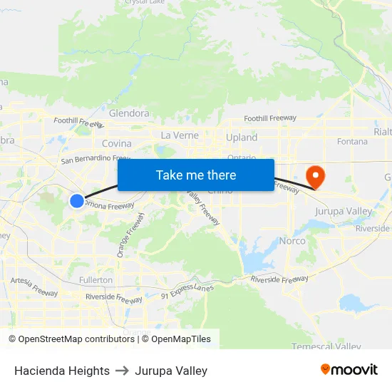 Hacienda Heights to Jurupa Valley map