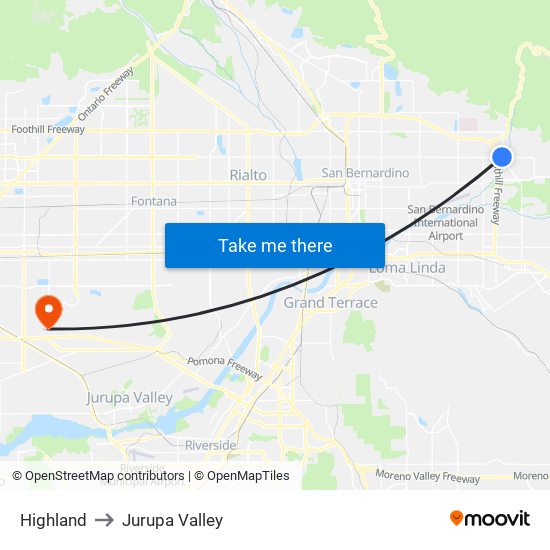 Highland to Jurupa Valley map