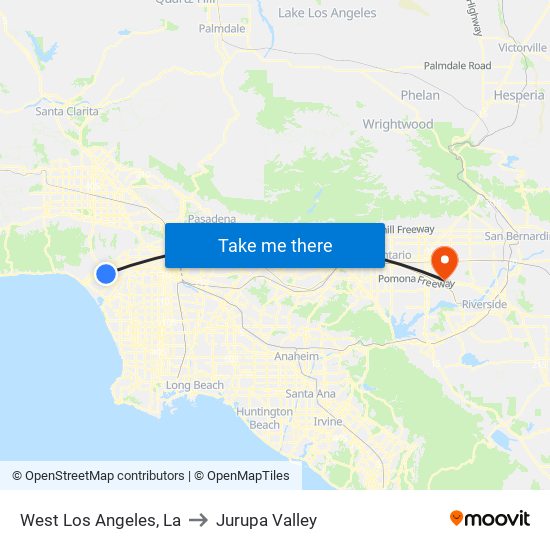 West Los Angeles, La to Jurupa Valley map