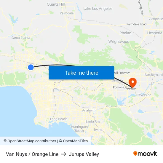 Van Nuys / Orange Line to Jurupa Valley map