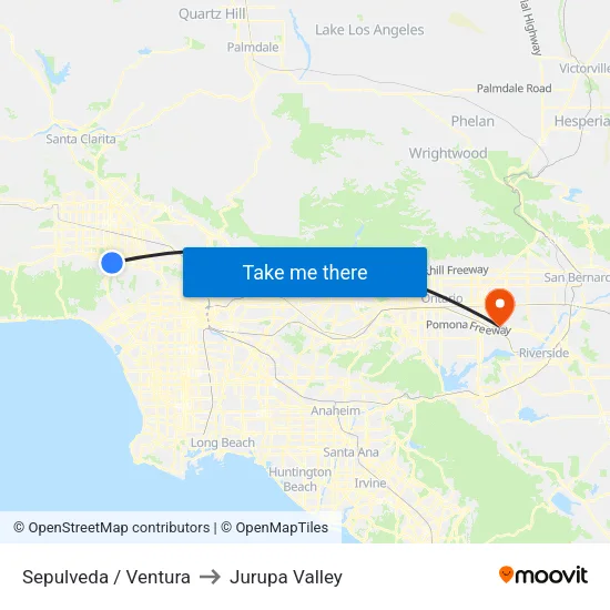 Sepulveda / Ventura to Jurupa Valley map