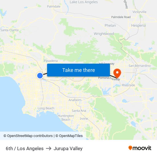 6th / Los Angeles to Jurupa Valley map