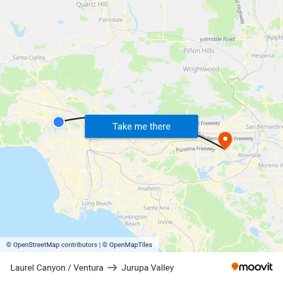 Laurel Canyon / Ventura to Jurupa Valley map