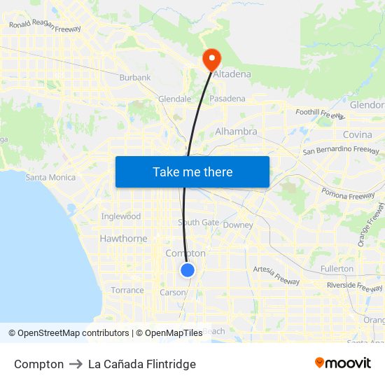 Compton to La Cañada Flintridge map