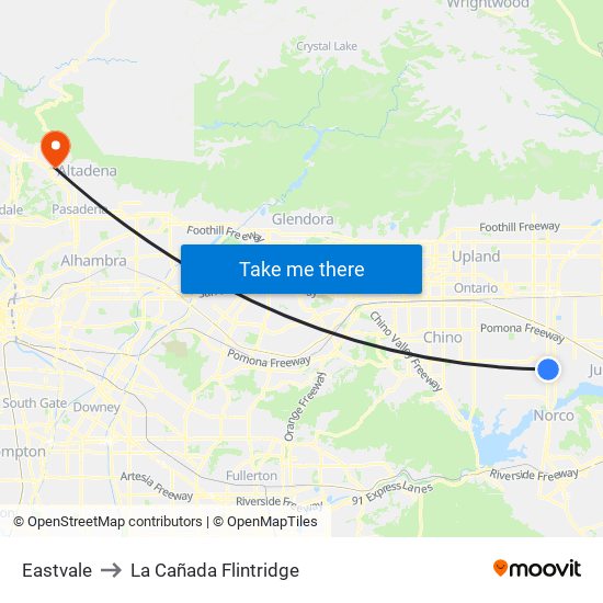 Eastvale to La Cañada Flintridge map