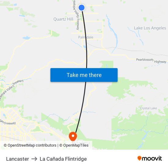 Lancaster to La Cañada Flintridge map