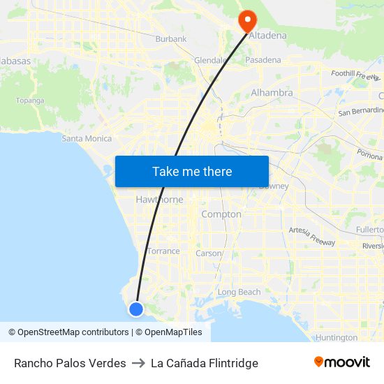 Rancho Palos Verdes to La Cañada Flintridge map