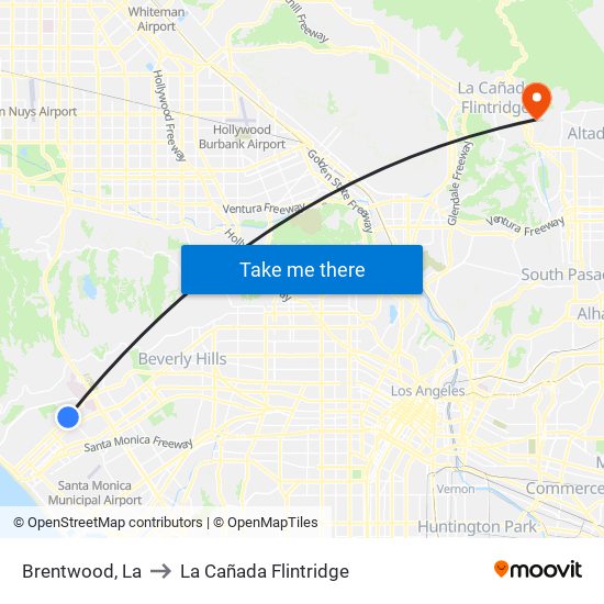 Brentwood, La to La Cañada Flintridge map