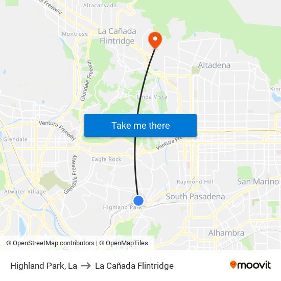 Highland Park, La to La Cañada Flintridge map