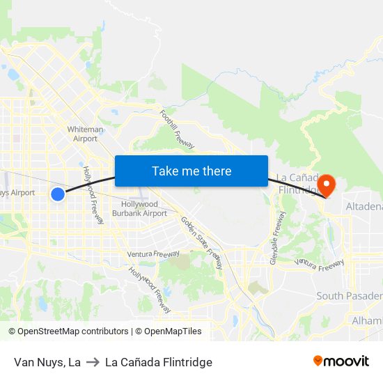 Van Nuys, La to La Cañada Flintridge map