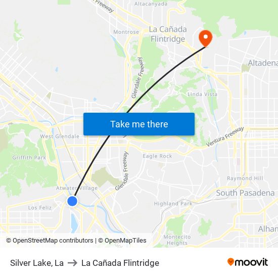 Silver Lake, La to La Cañada Flintridge map