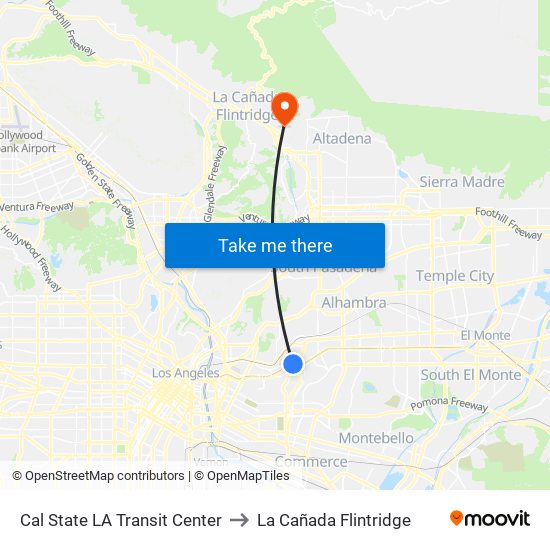 Cal State LA Transit Center to La Cañada Flintridge map