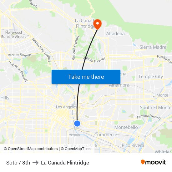 Soto / 8th to La Cañada Flintridge map