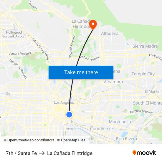 7th / Santa Fe to La Cañada Flintridge map