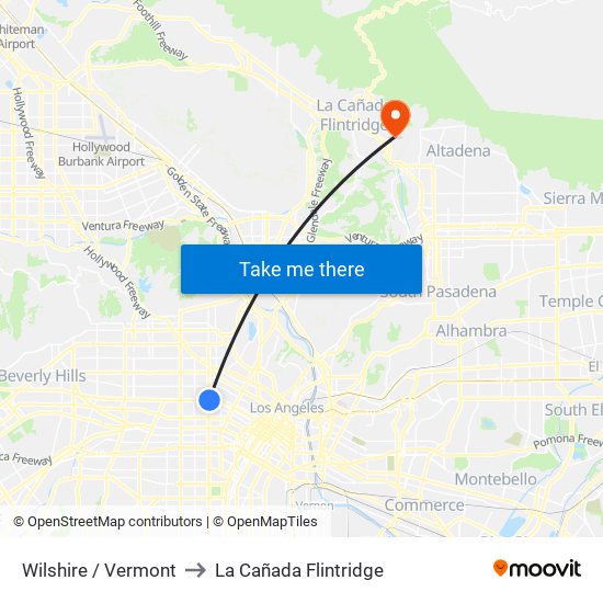 Wilshire / Vermont to La Cañada Flintridge map