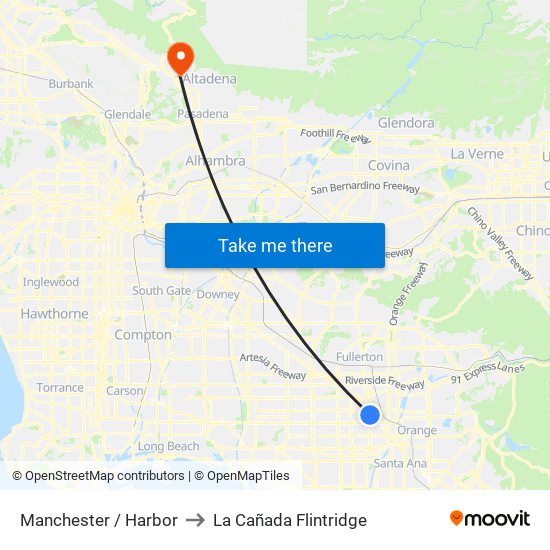 Manchester / Harbor to La Cañada Flintridge map