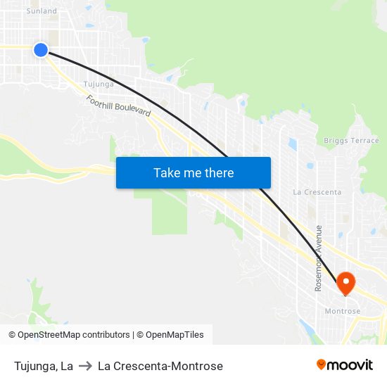 Tujunga, La to La Crescenta-Montrose map