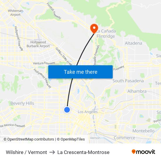 Wilshire / Vermont to La Crescenta-Montrose map