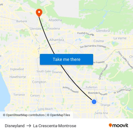 Disneyland to La Crescenta-Montrose map