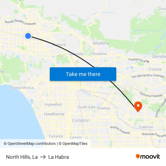 North Hills, La to La Habra map