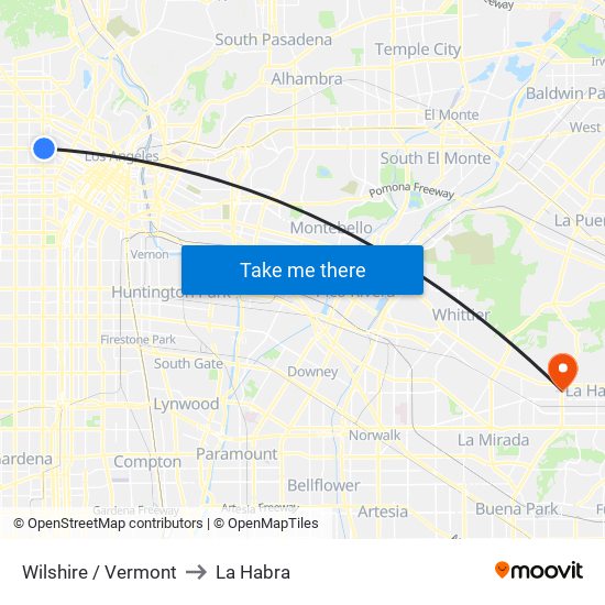 Wilshire / Vermont to La Habra map
