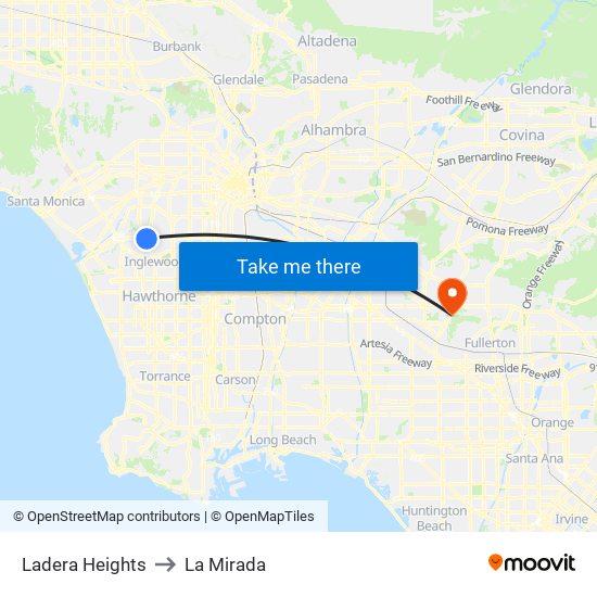 Ladera Heights to La Mirada map