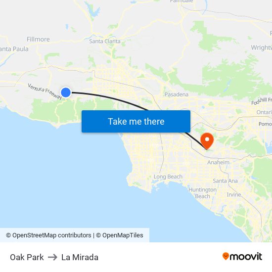 Oak Park to La Mirada map