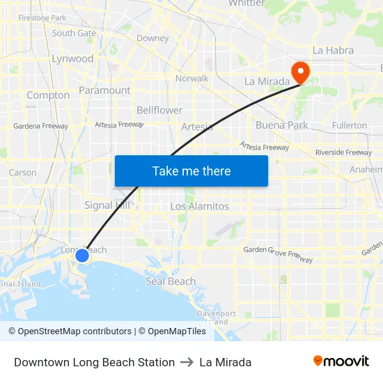 Downtown Long Beach Station to La Mirada map