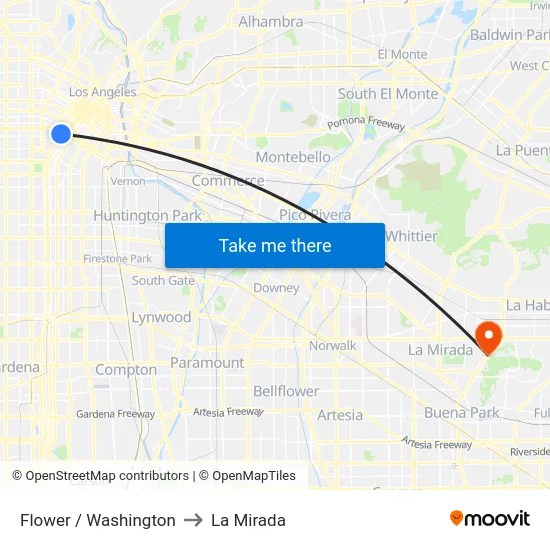 Flower / Washington to La Mirada map