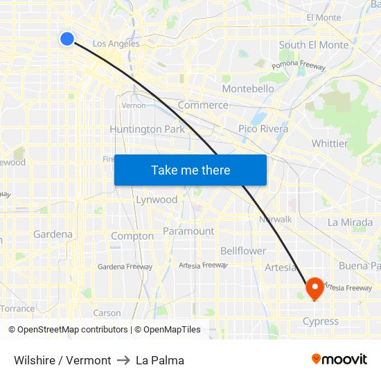 Wilshire / Vermont to La Palma map