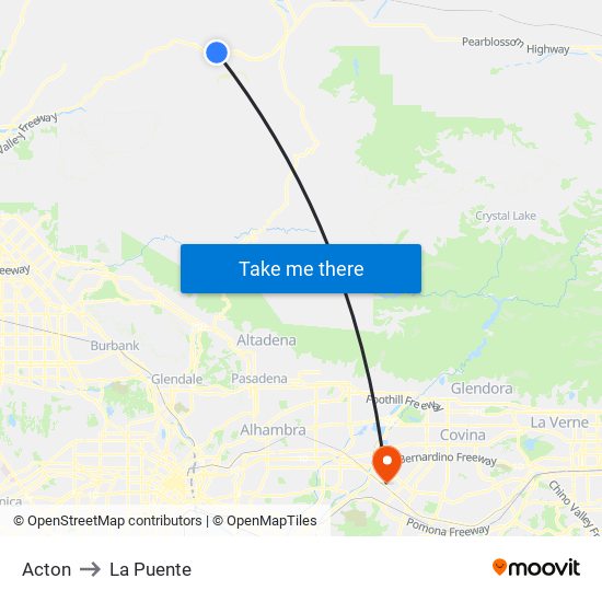 Acton to La Puente map