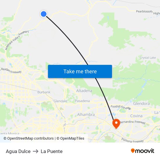 Agua Dulce to La Puente map