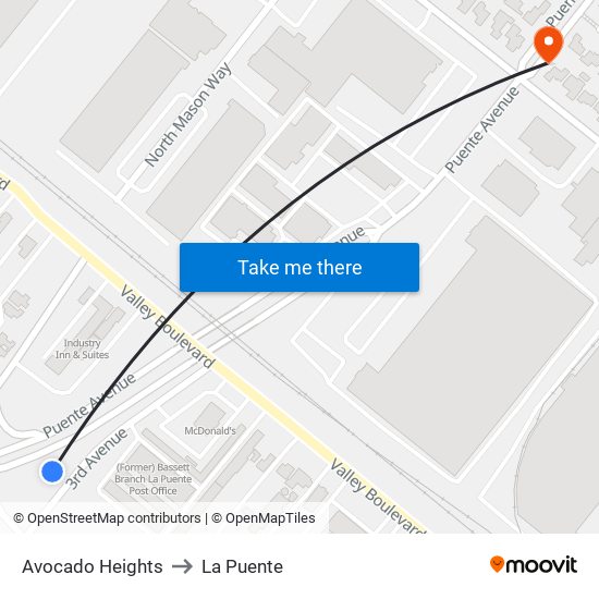 Avocado Heights to La Puente map