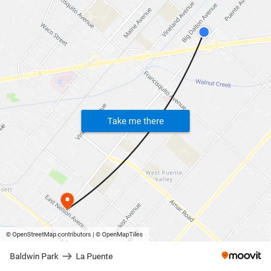 Baldwin Park to La Puente map