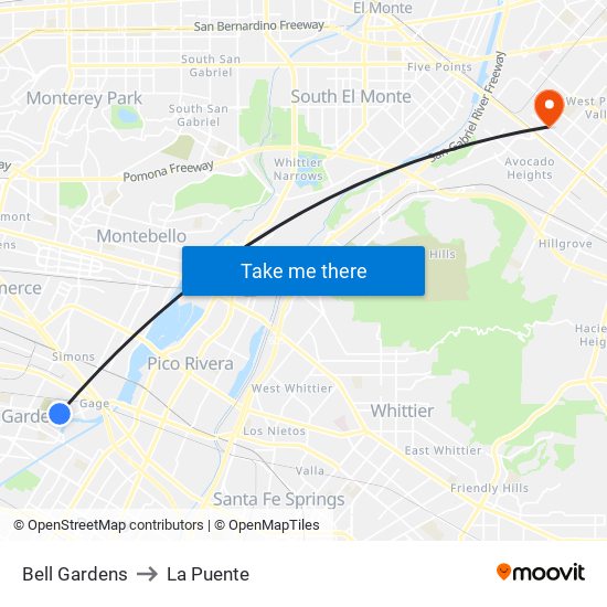 Bell Gardens to La Puente map