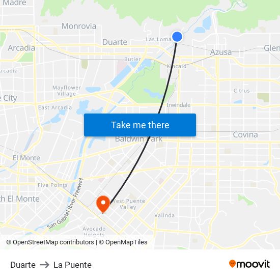 Duarte to La Puente map