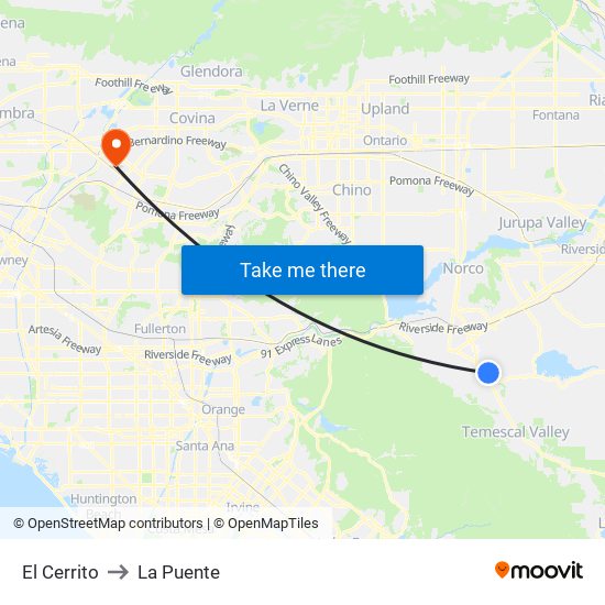 El Cerrito to La Puente map