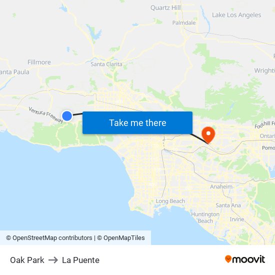 Oak Park to La Puente map