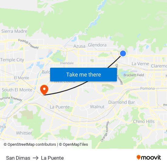 San Dimas to La Puente map