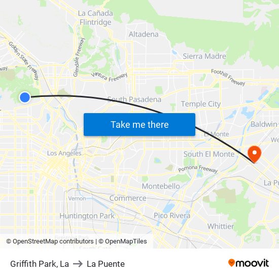 Griffith Park, La to La Puente map