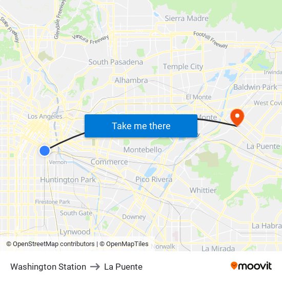 Washington Station to La Puente map