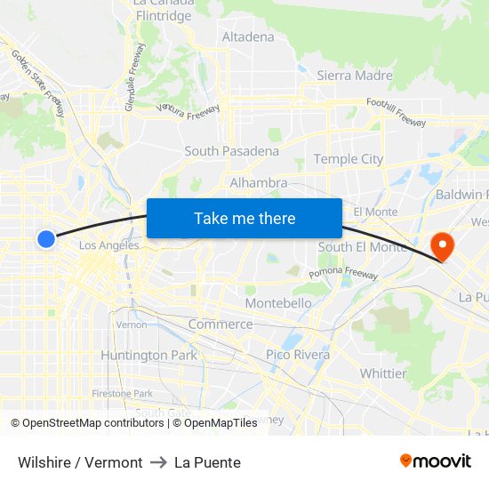 Wilshire / Vermont to La Puente map