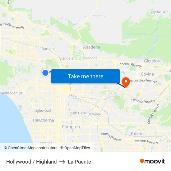 Hollywood / Highland to La Puente map