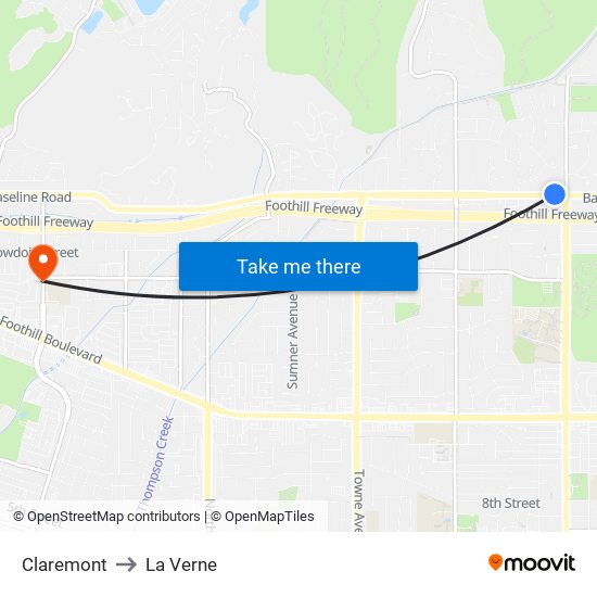 Claremont to La Verne map